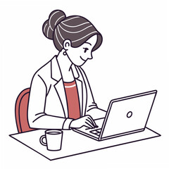 Poster - Professional woman working on laptop clean cutout image transparent background