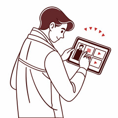 Poster - Man using tablet browsing media content online videos images