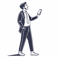 Poster - Professional businessman walking using smartphone transparent cutout