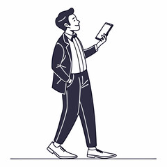 Poster - Stylish man walking and using smartphone modern design