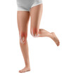 © New Africa - Anatomy of knee. Woman running against white background, closeup. Illustration on her leg