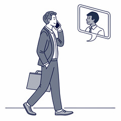 Poster - Businessman walking and talking on phone video call