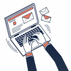 Poster - Person typing email on laptop computer with incoming messages