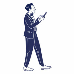 Poster - Professional man in tuxedo using smartphone, isolated cutout, transparent background