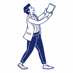 Poster - Professional man walking using tablet device clean cutout illustration