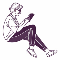 Poster - Senior woman using tablet, clean cutout, transparent background