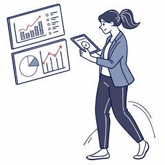 Poster - Businesswoman reviewing financial data on tablet graphs charts growth success