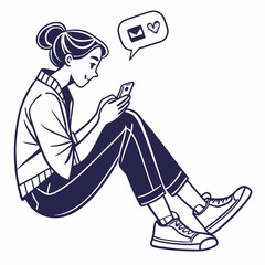 Poster - Young woman sitting using smartphone receiving love message