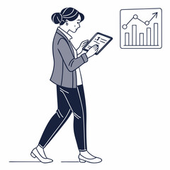 Poster - Businesswoman walking tablet graph data analysis growth success