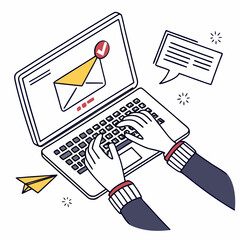 Poster - Laptop user composing email message online communication