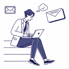 Poster - Businessman working on laptop checking emails online communication