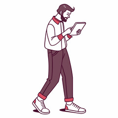 Poster - Man walking using tablet digital device modern lifestyle