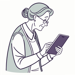 Poster - Elderly woman using tablet computer clean cutout illustration