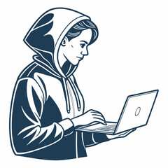 Poster - Woman in hoodie using laptop computer digital nomad