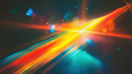 Poster - Bright, dynamic streaks of neon light in hues of orange, yellow, and blue create an abstract, futuristic visual effect against a dark background.