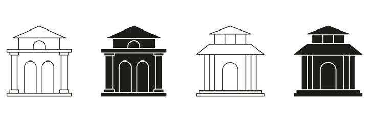 Fototapete - Bank Building Line And Solid Icon Set. Financial Institution, Architecture, And Classical Structure Symbol Collection. Banking And Finance Representation. Isolated Vector Illustration
