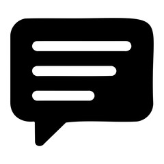 Fototapete - A black speech bubble with three white horizontal lines representing text inside the bubble icon on transparent background