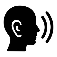 Poster - Silhouette of a head with ear and sound waves emanating representing hearing or listening intently on transparent background