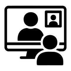 Aufkleber - Illustration of a computer monitor showing a video call with two people on a black background on transparent background