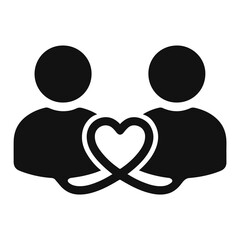 Poster - Two figures in black silhouette connected by a heart shape in white representing love and unity on transparent background
