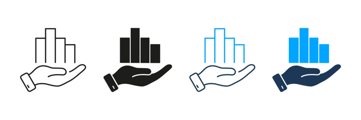 Fototapete - hand holding bar chart line and solid icon set. business growth, financial management, and data anal