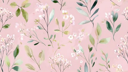 Poster - Seamless floral pattern, vintage watercolor style, soft pastel tones, wildflowers and leaves, vector style, clear background