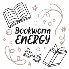 Fototapete - Bookworm energy reading glasses books design element
