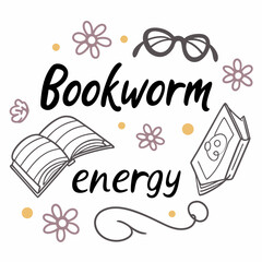 Fototapete - Bookworm energy reading glasses books flowers design element
