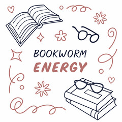 Fototapete - Bookworm energy reading glasses books design element