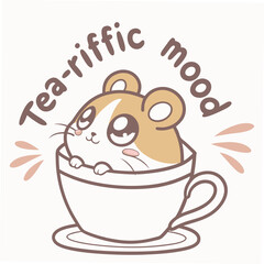 Fototapete - Adorable hamster in teacup tea-riffic mood graphic