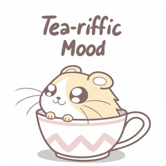 Fototapete - Adorable hamster in teacup cute cartoon illustration