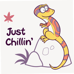 Fototapete - Cute cartoon lizard just chillin on rock, transparent background