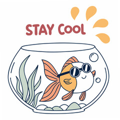 Fototapete - Cool goldfish in fishbowl summer design element