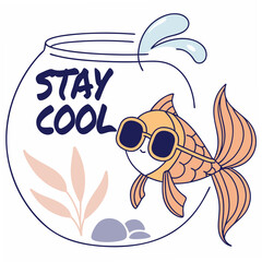 Fototapete - Cool goldfish in fishbowl with sunglasses, transparent image