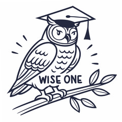 Fototapete - Wise owl graduate illustration, clean cutout, transparent background