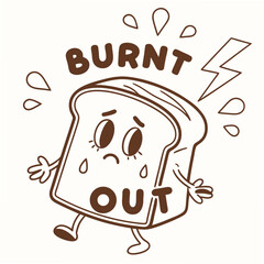 Fototapete - Burnt out sad cartoon bread slice illustration