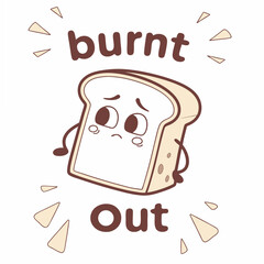 Fototapete - Burnt out sad cartoon bread slice isolated on white