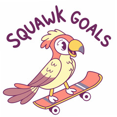 Fototapete - Cute parrot skateboarding squawk goals design element