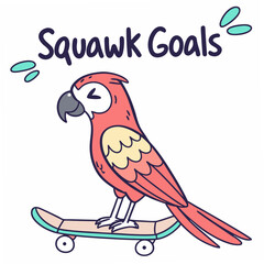 Fototapete - Cute parrot skateboarding squawk goals illustration