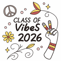 Fototapete - Class of 2026 vibes peace sign floral design