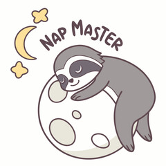 Fototapete - Adorable sloth napping on moon, cute animal illustration