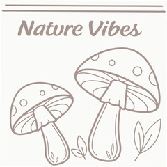 Fototapete - Adorable cartoon mushrooms nature vibes illustration