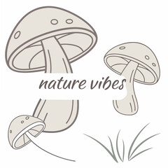 Fototapete - Cute cartoon mushrooms nature vibes design elements