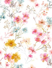 Poster - Watercolor floral pattern, delicate flowers, soft colors, seamless repeat