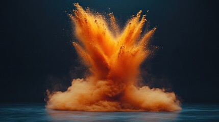 Wall Mural - orange powder explosion against dark background