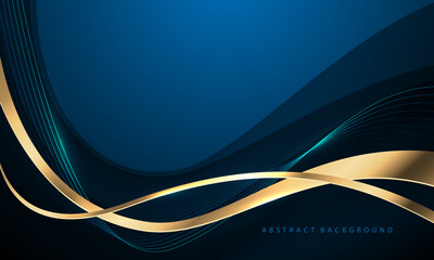 Poster - Abstract gold ribbon curve overlap on blue luxury background vector