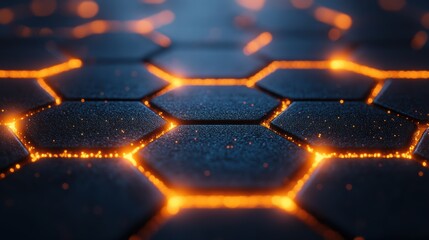 Poster - Abstract honeycomb structure with vibrant orange glowing connections creating a futuristic design