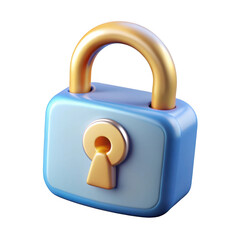 Poster - 3d cartoon padlock icon blue and gold isolated on transparent background