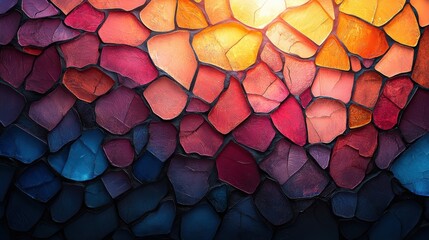 Poster - Vibrant mosaic pattern with warm hues and cool shadows stone texture abstract geometric art colorful style