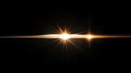 Poster - Bright horizontal light flares with starburst effects on a dark background, creating a dynamic and futuristic visual impression.